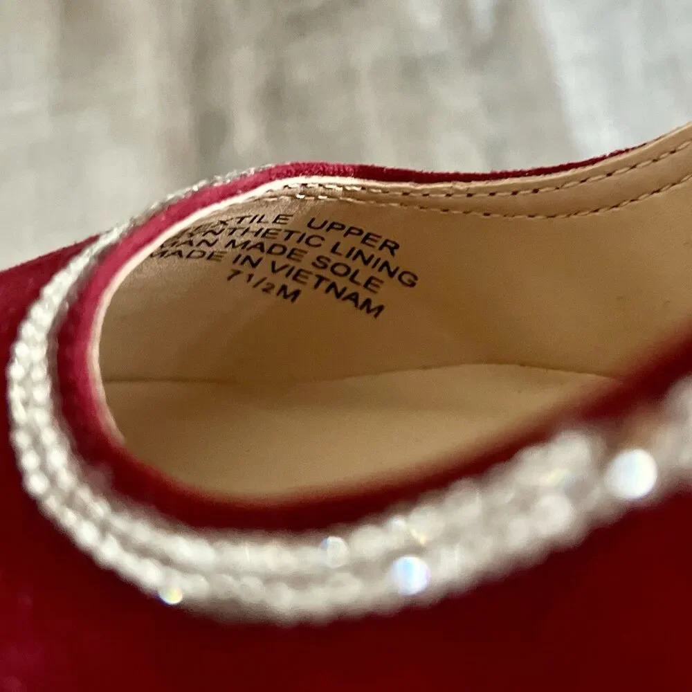 Ann Taylor Red Sling Back Pointy Toe Suede Glitsy Heels Sz 7.5M Runs Small - Picture 9 of 10